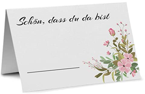 Partycards Tischkarten Geburtstag, Tischkarten Hochzeit, Tischdeko Hochzeit, Hochzeitsdeko Tisch - 50 Stück,Namensschilder, DIN A7, Platzkarten Kommunion, Namenskarten Konfirmation, Taufe