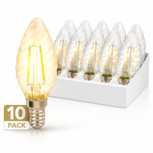 HAVA 10er Pack, LED Filament Kerze Twist 2W E14, warmweiß 2700K
