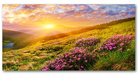 Tulup Glas-Bild Wandbild aus Glas - Wandkunst - Wandbild hinter gehärtetem Sicherheitsglas - Dekorative Wand für Küche & Wohnzimmer 100x50 - Landschaften - Sonnenuntergang Berg - Mehrfarbig