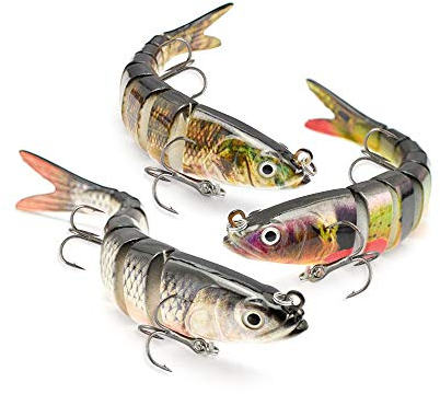 ODS 3 Stück Kunstköder Wobbler Set Multi Gelenkartigen Fischköder mit 2 Drillingshaken für Hecht Barsch Zander zum Angeln im Süßwasser und Meerwasser