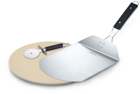 Concord 3 Piece Pizza Stone, Pizza Peel, Pizza Cutter, with Cordierite Heatwell Technology (Pizza set)