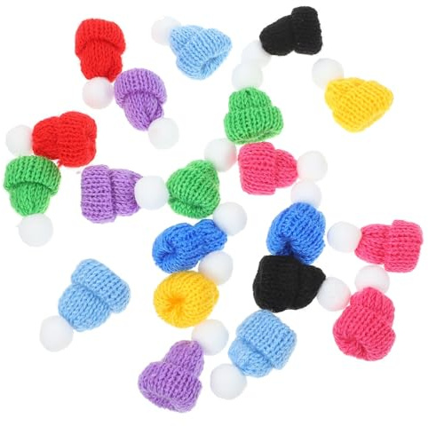 PRETYZOOM 40 Stück Mini Wollmütze Puppen Hut Weihnachtsmütze Weihnachtshut Weinflasche Topper Hut für DIY Basteln Kunsthandwerk Weihnachtsschmuck Bunt