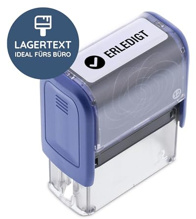 stempel-fabrik – “ERLEDIGT” Selbstfärbestempel – Lagertextstempel zur Kennzeichnung von abgearbeiteten Aufgaben – präziser Stempel ideal für alltägliche Bürotätigkeiten (47 x 17 mm | 1 Zeile)
