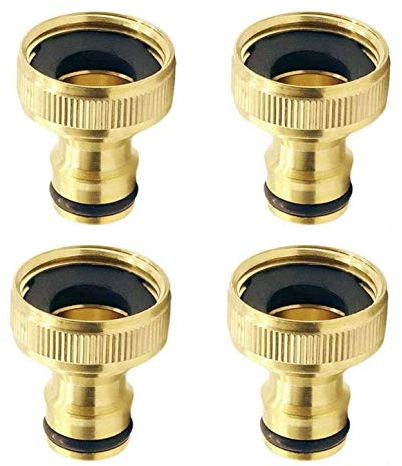 JZK 4 PCS 3/4 inch 3/4 tap Connector Brass Fittings for Hoses, Garden Hose Connector Attachment for Outside tap, Garden tap Fittings for Hose Pipe
