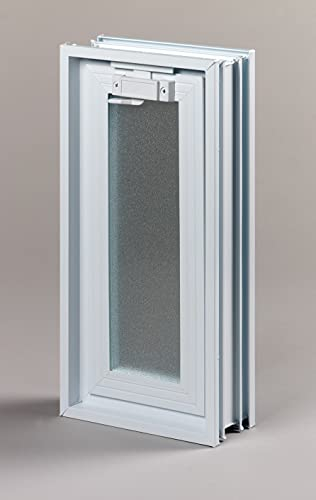 Fenêtre de ventilation pour insérer dans un mur de blocs de verre, brique ou béton. Dimensions 19 x 38,4 x 8 cm. Remplace 2 blocs de verre de 19 x 19 x 8 cm. Unité de vente 1 fenêtre.
