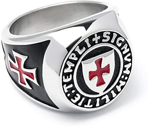 Schmuck-Checker Hochwertiger Templer-Ring aus 316L Edelstahl Templerorden Siegelring mit rotem Kreuz Tatzenkreuz