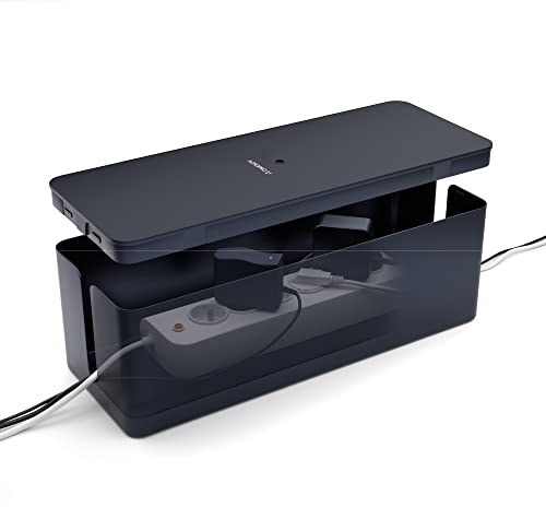 ACROPAQ Cable tidy box - Keep your cable tidy, Large (41 x 13 x 16 cm), Waterproof, Non-slip - Cable management box, Cable box, Extension lead cover box, Cable box tidy - Black/Large