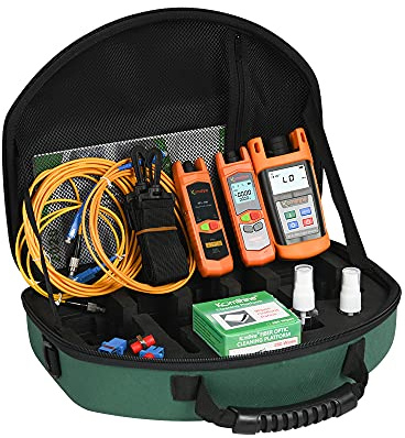 Optical Fiber FTTH Loss Tester Kit Komshine KLT-12E Fiber Toolkit with Optic Power Meter KPM-25 OPM+Optical Light Source SM 1310/1550nm OLS+Visual Fault Locator 10mw VFL+Jump Cable 1m