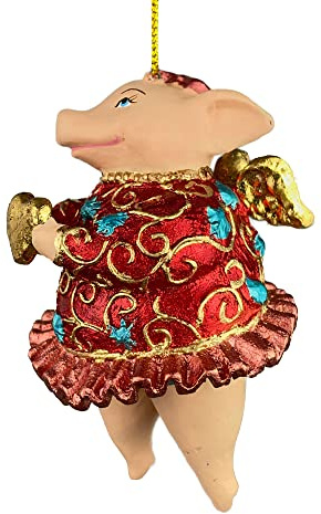 ecosoul Christbaumschmuck Figur Schwein mit Flügeln Anhänger weiß-rot-grün Hänger Weihnachten 9,5 cm hoch 1 Stück (rot-blau mit Herz)
