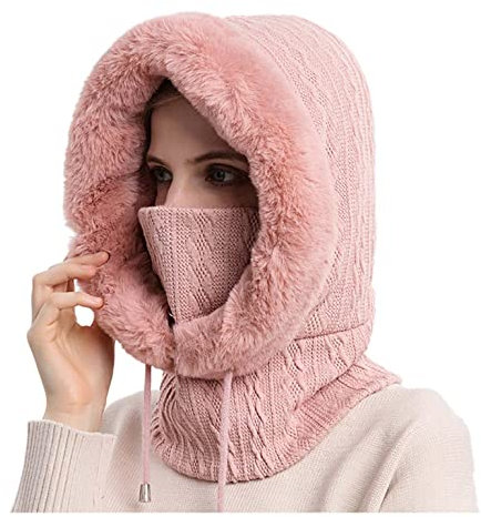 Zhiyao Unisex Wintermütze Gestrickt Fliegermütze Damen Herren Winter Outdoor Reiten Kopfbedeckung Kältebeständige Skimütze Pilotenmütze Russenmütze Ohrenschützer Kapuzenmütz, Rosa, Einheitsgröße