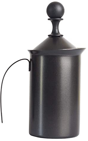 Espumador manual de leche con doble capa de acero inoxidable de malla, fabricante de espuma de café, mango fácil de agarrar, 600 ml, negro