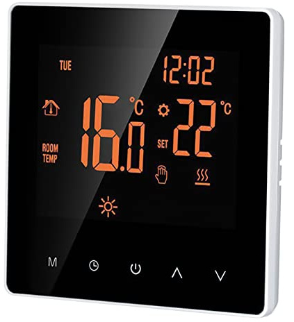 Matybobe Digital termostat, 16 A, digital temperaturregulator, LCD-skärm, pekskärm, vecka, programmerbar elektrisk värmetermostat, termostat för hem, skola, orange, termostat, uppvärmning