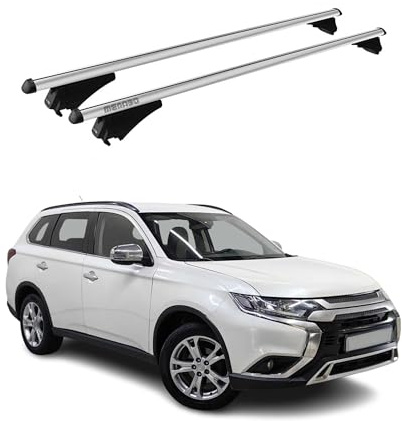 Menabo Dachträger Grundtäger kompatibel mit Mitsubishi Outlander PHEV 2014-2021 Aluminium 75kg Silber 2tlg Geschlossene Reling kompatibel mit Fahrradträger, Dachboxen, Skiträger Abschließbar