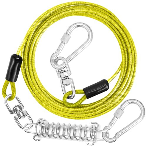 jenico Cable de amarre para perros – Cable de corredor de perro de 100 pies con gancho giratorio, correa para perro para patio al aire libre y camping, línea de entrenamiento a prueba de óxido para