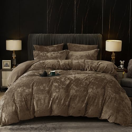 PHF Samt Bettwäsche 200x200, Luxus Flauschig Bettwäsche 200x200 cm mit 2er Kissenbezüge 80x80 cm, Kuschel Velvet Bettbezüge, Khaki