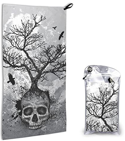 AROONS Schnell trocknendes Handtuch mit Tasche – Halloween-Totenkopf-Druck, super saugfähiges Gesichtstuch, Mikrofaser, Reise-Sporthandtücher, 40 x 80 cm