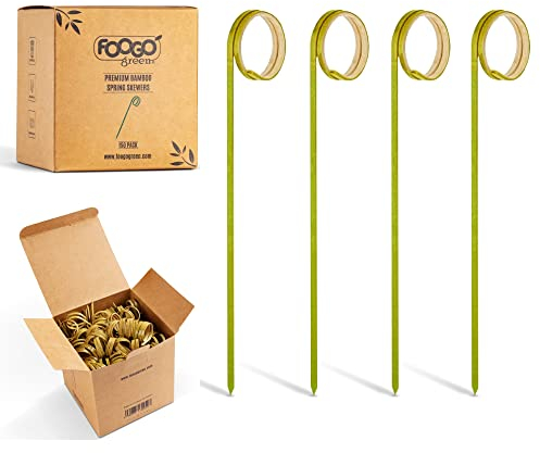 FOOGO Green 150pcs Bamboo Cocktail Sticks, FSC® Certified, 9cm Fancy Spring skewers, Japanese Style, Cocktail Accessories for Drinks, Party Food Picks, Sturdy Compostable Eco-Friendly Wooden Sticks