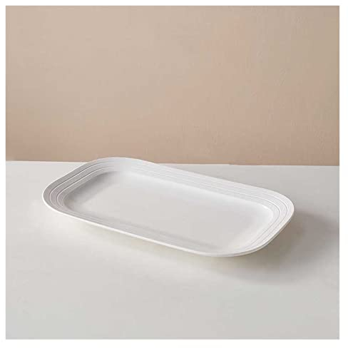 Assiettes Plates Assiette à Poisson Assiette à Poisson Cuite à la Vapeur Domestique Assiette à légumes Blanche Grande Assiette à dîner rectangulaire résistante à la Chaleur Assiette (Color : Bruin)