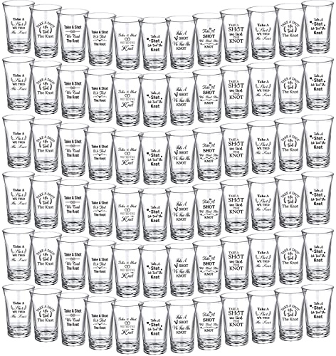 Skylety 144 Pieces Take a Shot We Tied the Knot Shot Glasses for Guests 1.2 Ounce Bridal Party Shot Glasses Wedding Shot Glasses Acrylic Shot Glasses for Wedding Bridal Party Favors, 9 Styles