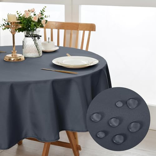 DWCN Grau Tischdecke Rund 120cm Fleckschutz Abwaschbar Tischwäsche Garten | Wasserdicht Waschbar Dauerhaft Kratzfest Tischtuch aus Polyester für Esszimmer,Party,Hochzeiten oder Haushal