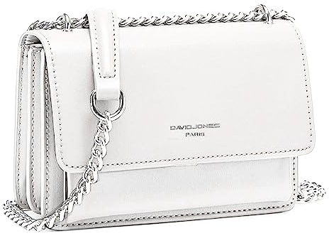 David Jones - Damen Kleine Umhängetasche - Frau Ketten Schultertasche PU Leder - Handtasche Mini Crossbody Bag mit Klappe - Handy Party Tasche Kettentasche Abendtasche Mode Trend - Weiß