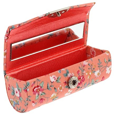 FRCOLOR Embroidered Lipstick Box Travel Container Lipstick Holder Case for Purse for Women Mini Cosmetic Bag Retro Floral Case Woman Lip Gloss Box Vintage Mirror