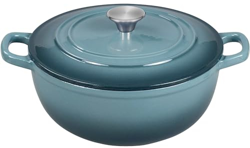 Flavehc Forno olandese con coperchio, 4,8 qt, in ghisa smaltata, forno olandese per la cottura del pane, colore: blu ardesia