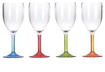 Flamefield Lot de 4 verres à vin en acrylique – Verres de fête incassables de 0,29 L, élégants pour les barbecues en plein air et les soirées en intérieur, sans BPA, empilables, réutilisables