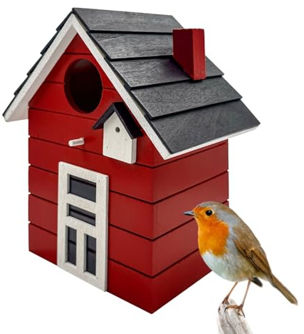 Buntes Vogelhaus & Nistkasten aus MDF-Holz – ca. 20 x 17 x 12 – dunkelrot | für kleine Singvögel wie Meisen, Sperling und Fink - Indoor als Dekoration & Outdoor als Nistplatz – Seaside No.64