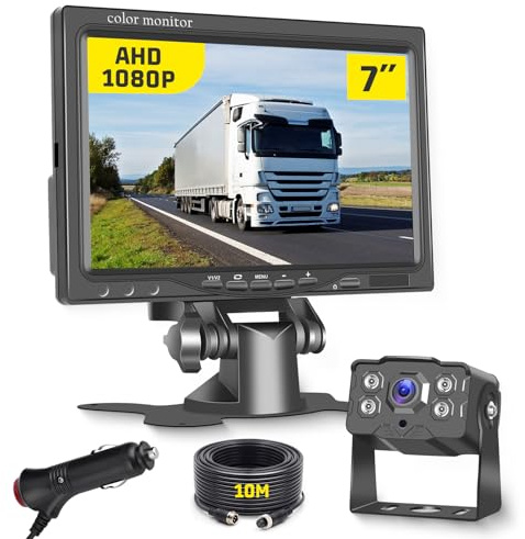 Hikity Camara Trasera para Coche Kit de Monitor 7 AHD Camara Marcha Atras Coche y Monitor de Coche Impermeable IP68 Visión Nocturna, Cámara de Aparcamiento para Camión Autobús Remolque RV Bus