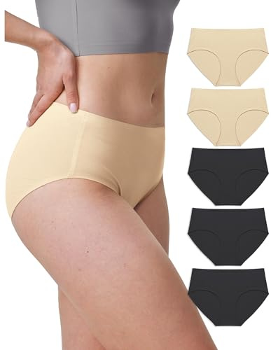 Neione Women's Cotton Underwear No Show Hipster Panties with Seamless Look No Panty Lines Ladies Invisible Undies Mid-Rise Briefs 5 Pack Neutral M