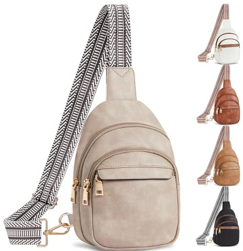 ARNTY Brusttasche Damen, Crossbody Bag Damen Leder Umhängetaschen Sling Bag Schultertasche Damen Breiter Gurt für Outdoorsport Reisen Einkaufen(Grau)