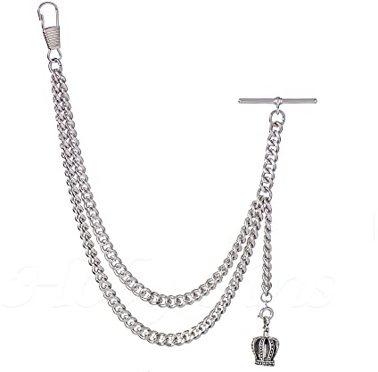 Holy Sins Jewellery Handmade in The UK Silver Colour Albert Pocket Watch Chain with Crown Pendant (12)