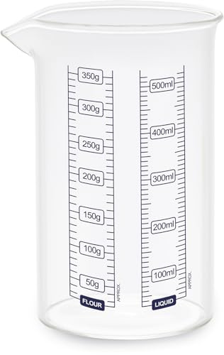 Guardini, Vaso medidor de vidrio borosilicato, resistente a los golpes térmicos, diámetro 7 x 13,8 cm – 0,5 l, transparente/azul