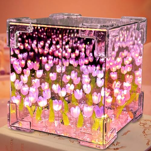 LED-Tulpenlampe mit Spiegel - DIY-Nachtlicht ästhetische Dekoration