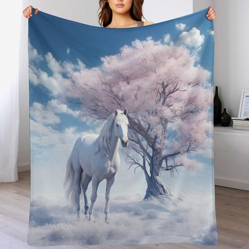 Pferd Wolldecke Wohndecke Warm & Kuschelig Waschbar, Überwurf Ideal Für Draußen, Camping, Couch, Bett, Reisen – Superweiche Wolldecke（130×150cm）