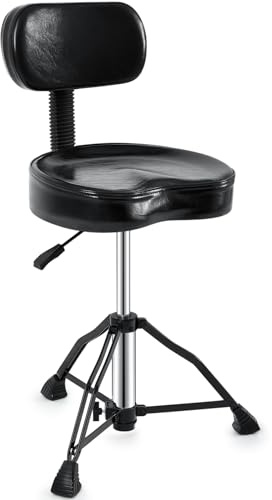 Sintuff Drumthrone mit Rückenlehne, gepolsterter hydraulischer Trommelstuhl, höhenverstellbarer Trommelhocker mit stabilem Bass, bequemer Memory-Schaum-Schlagzeugsitz für erwachsene Schlagzeuger,