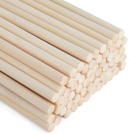 SOSMAR 70 varillas de bambú redondas, varillas de madera para manualidades, 6 mm de diámetro x 30 cm de largo, de madera natural, para modelismo, manualidades y decoración