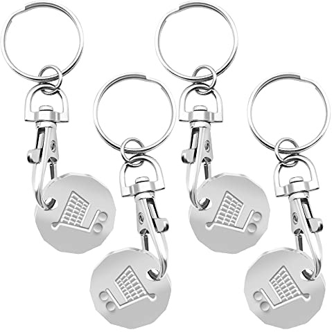 ARIATI 4 x pcs TROLLEY COIN KEY RING UK SET Shopping Trolley Token Keyrings | Trolley Tokens for Supermarket | New Pound UK Coin | Locker Coin
