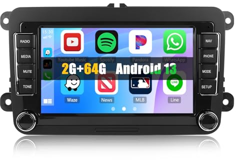 CAMECHO [2+64G] Android 13 Autoradio für VW Golf 5 Golf 6 Skoda Polo Passat Tiguan Touran mit Carplay/Android Auto/Mirrorlink,7 Zoll Kapazitive Touchscreen Unterstützt WiFi GPS FM Bluetooth EQ