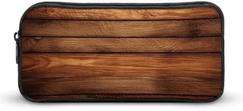 BTCOWZRV Großes Federmäppchen, braunes Holz-Federmäppchen, ästhetisches Stifteetui für Damen und Herren, tragbare Kosmetiktasche, multifunktionale Münztasche für Büro, Urlaub, Stil, 22 x 12 x 5 cm,