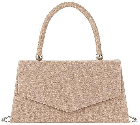 Meliyya Clutch Damen Samt Brauthandtasche Kleine Abendtasche Hochzeit Umhängetasche mit Henkel Schulterkette 24,5 * 7 * 12,5cm, Apricot