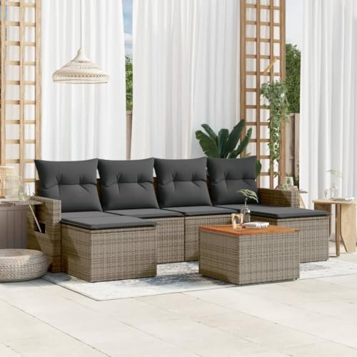 THOYTOUI 7-TLG. Garten-Sofagarnitur, Gartenlounge Set Outdoor Furniture Gartengarnitur Set Garten möbel Geeignet für Veranda Balkon Terrasse Garten mit Kissen Grau Poly Rattan