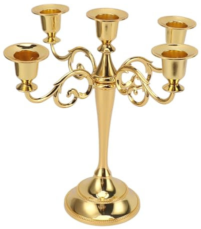 5-Armiger Kandelaber-Kerzenhalter, Metall-Kerzenständer, 25,9 cm Hoch, Antiker Kegelkerzenständer für Hochzeitszeremonie, Zuhause, Vatertag, Party-Dekoration (Gold)