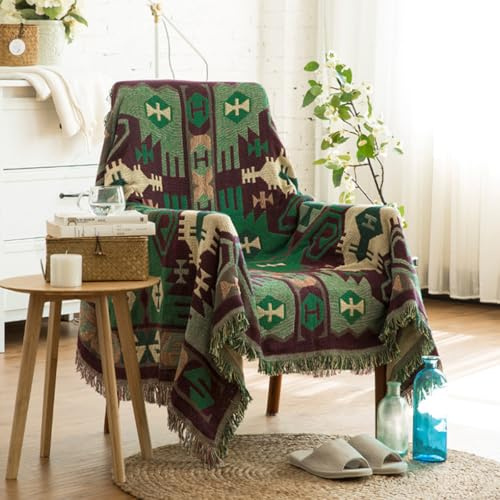 LumiSyne Manta De Algodón Tejida con Borlas Jacquard De Doble Cara Patrón Geométricos Bohemio Estilo Etnico Vintage Decorativa Manta para Sofá Cama Silla Manta De Camping Tapiz Manteles Alfombra