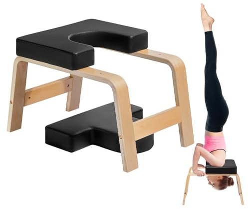 VEVOR Yoga Kopfstandbank Inversionsstuhl 136 kg Tragkraft für das Familien-Fitnessstudio, Kopfstandtrainer mit Holzrahmen und PU Polster, Stand-Yoga-Hocker für Kraft- und Gleichgewichtstraining