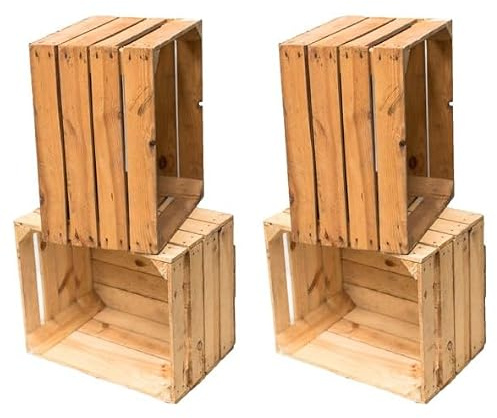 Teramico 4er Set original Vintage Obstkisten zur Aufbewahrung 50x40x30 cm | Echte rustikale Apfelkisten direkt aus dem Obstanbau, geprüft und gereinigt. Perfekt für Ihre tolle Dekoration geeignet.