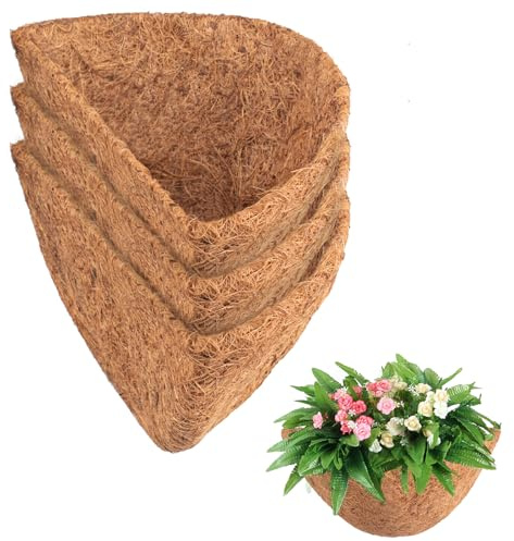 Fengaim Half Round Hanging Basket Liners, Natural Coco Liners for Planters, Coconut Replacement Liners, Wall Mounted Coconut Fibers Planter Liner for Garden Flower, Plant Pots (3 Pack, 14 Inch)