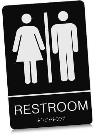 OFFSCH Braille Restroom Sign Self-stick Unisex Bathroom Sign for Office Business Public Toilet Indicator Font and Symbol for Door Deco