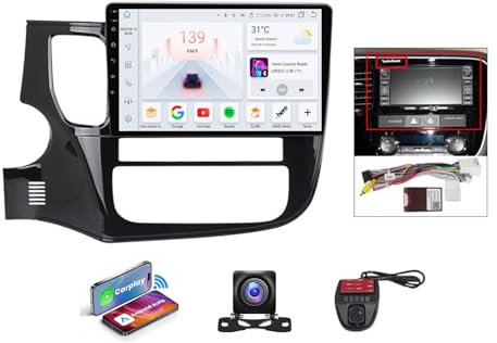 Android 13 9 QLED Écran Stéréo pour Mitsubishi Outlander 3 2012-2018 Voiture sans Fil Carplay/Android Voiture Local Météo/FM RDS Dab+ Radio/Commandes au Volant/Bluetooth/Caméra(B,NF-4)